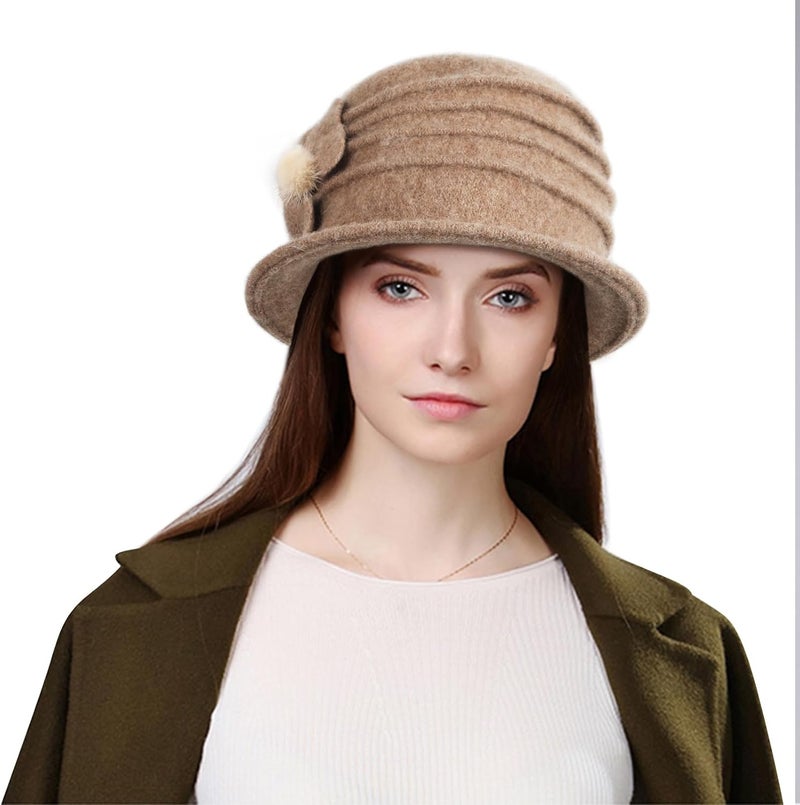 Sumolux Women Beret Hat French Vintage Floral Wool Dress Cloche Classic Winter Hat 1920s - Image 2